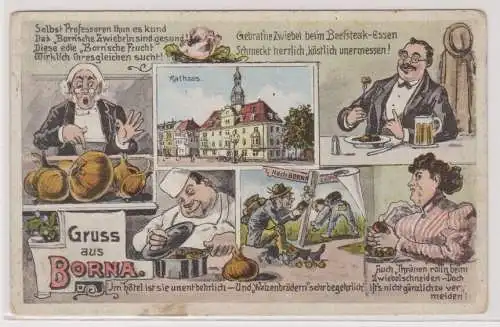 52620 Künstler Reim AK Gruss aus Borna - Rathaus, Bornaer Zwiebeln 