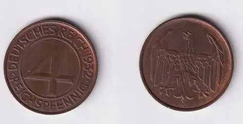 4 Pfennig Kupfer Münze Weimarer Republik 1932 A "Brüning Taler" f.vz (143196)