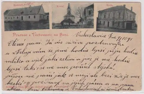 601161 Ak Pozzdrav z Vrchoslavic na Hané Restaurant usw. 1901