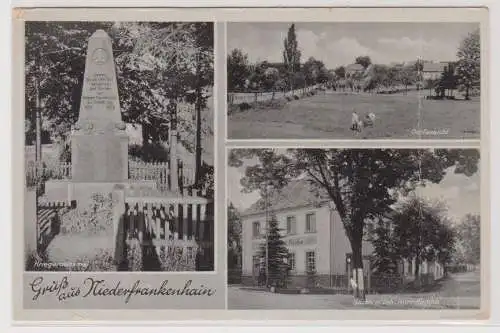 99880 AK Gruß aus Niederfrankenhain - Kriegerdenkmal, Bäckerei, Dorfansicht 