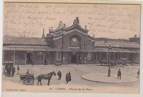 85534 Ak Laon Frankreich Place de la Gare Bahnhof 1914