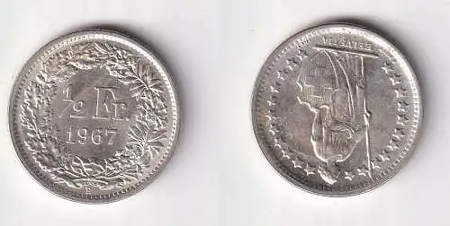 1/2 Franken Silber Münze Schweiz 1967 B Stgl. (109539)