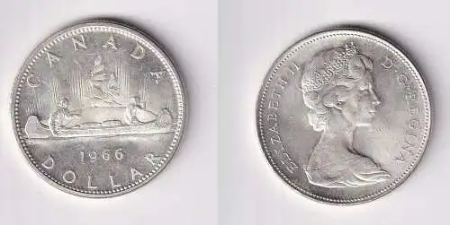 1 Dollar Silbermünze Kanada Indianer im Kanu 1966 vz (134613)