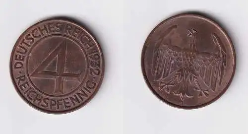 4 Pfennig Kupfer Münze Weimarer Republik 1932 A "Brüning Taler" f.vz (141916)