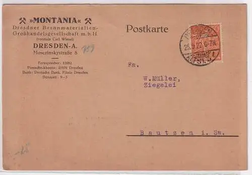 89581 Postkarte Zudruck Montania Dresdner Brennmaterialien-Großhandels GmbH 1922