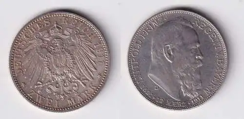 2 Mark Silbermünze Bayern Prinzregent Luitpold 1911 Jäger 48 (125126)