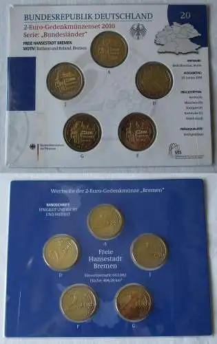 BRD 2 Euro-Gedenkmünzenset 2010 Stg. Bundesländer Hansestadt Bremen (159967)   