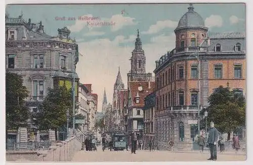 89493 AK Gruß aus Heilbronn - Kaiserstraße, Straßenansicht mit Straßenbahn 1911
