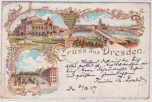 900445 Ak Lithografie Gruss aus Dresden Hoftheater Altstadt Brühl.Terrassen 1897