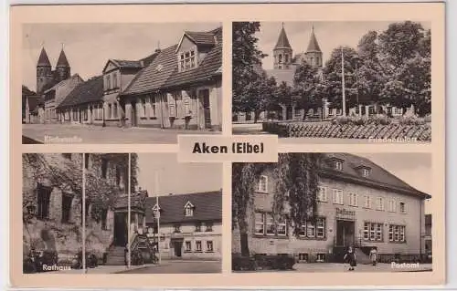 73454 AK Aken Elbe - Kirchstraße, Rathaus, Friedensplatz, Postamt 1959