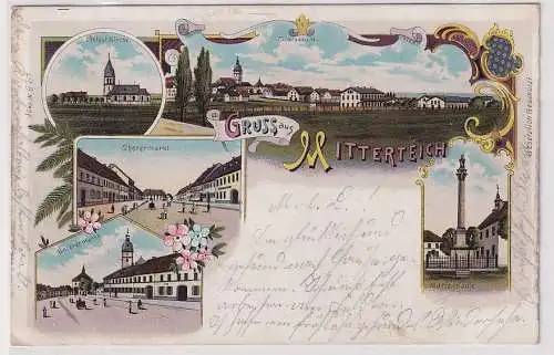 907139 Ak Lithographie Gruß aus Mitterteich Marktplatz usw. 1903