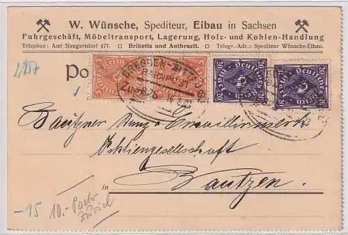 26899 Postkarte Zudruck W.Wünsche Spediteur Eibau, Fuhrgeschäft Kohlenhand. 1923