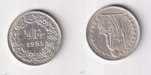 1/2 Franken Silber Münze Schweiz 1951 B ss (103701)