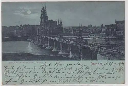 903895 Mondschein Ak Dresden Brücke über die Elbe 1899