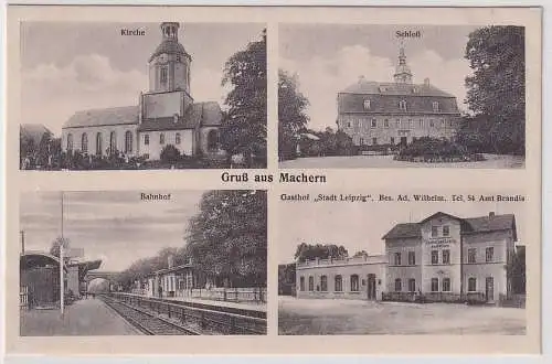 38786 AK Gruß aus Machern - Bahnhof, Schloß, Gasthof "Stadt Leipzig"