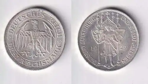 Silber Münze 3 Mark 1000 Jahre Stadt Meißen 1929 E vz (146472)
