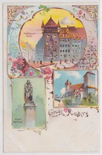 900489 AK Gruss aus Nürnberg - Kaiserstallung, Dürer Denkmal, Nassauer Haus 
