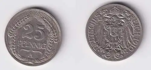 25 Pfennig Nickel Münze Deutsches Reich 1910 A, Jäger 18 (124311)