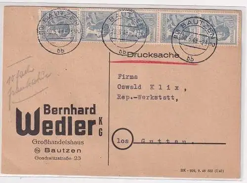 98696 Postkarte Zudruck Bernhard Wedler KG Großhandelshaus Bautzen 1948