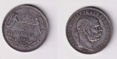 5 Kronen Silber Münze Ungarn 1908 K.B. ss (117789)