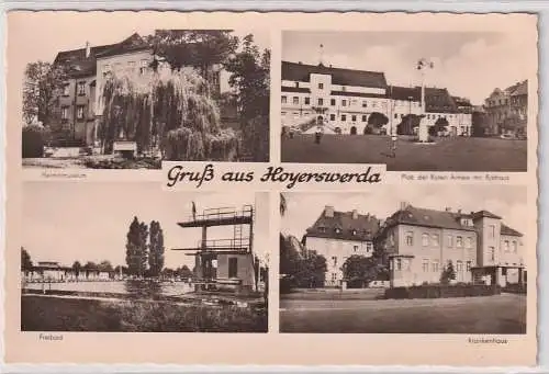 73523 AK Gruß aus Hoyerswerda - Heimatmuseum, Freibad, Platz der roten Armee