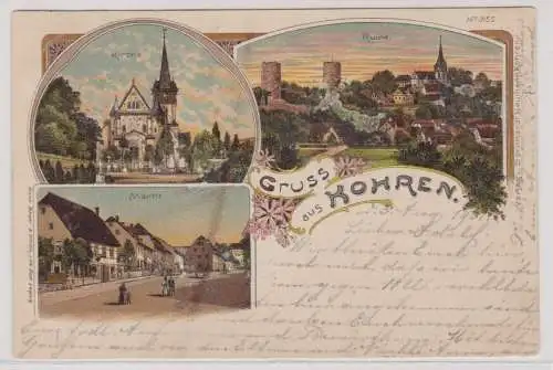 60220 Lithografie Ak Gruss aus Kohren - Ruine, Kirche, Markt 1901