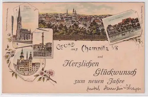 94433 Ak Lithografie Gruss aus Chemnitz i.S. zum neuen Jahr 1907