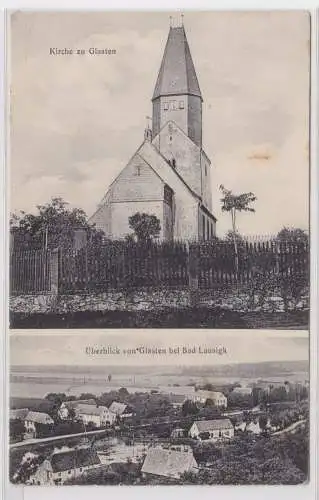 900095 AK Überblick von Glasten bei Bad Lausigk mit Teichen und Kirche 