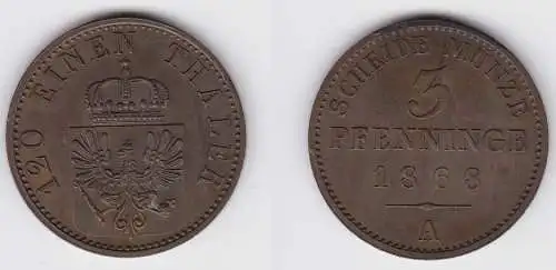 3 Pfennige Kupfer Münze Preussen 1868 A vz (150169)