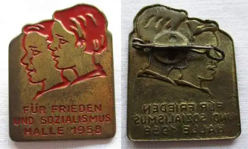 DDR Blech Abzeichen für Frieden und Sozialismus Halle 1958 (131865)