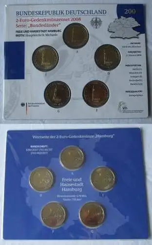 BRD 2 Euro-Gedenkmünzenset 2008 Stg. Bundesländer Hansestadt Hamburg (159965)   