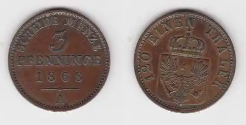3 Pfennig Bronze Münze Preussen 1868 A ss (150952)