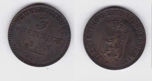 3 Pfennig Kupfer Münze Reuss jüngere Linie 1858 A f.vz (150879)