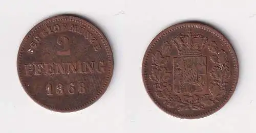 2 Pfennige Kupfer Münze Bayern 1868 ss (119179)