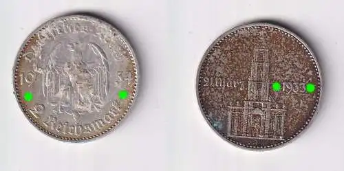 2 Mark Silber Münze 3. Reich Garnisonkirche mit Datum 1934 A Jäger 355 (122668)