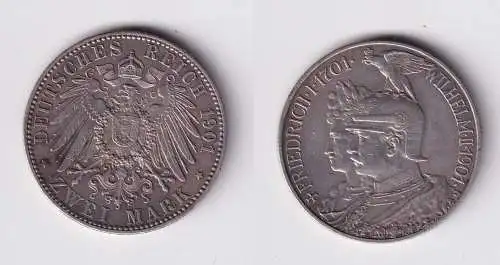 2 Mark Silbermünze Preussen 200 Jahre Königreich 1901 Jäger 105  (122928)
