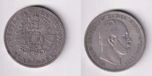 5 Mark Silbermünze Preussen Wilhelm I 1876 A Jäger 97 ss (111924)