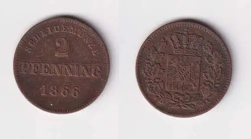 2 Pfennige Kupfer Münze Bayern 1866 f.ss (115395)