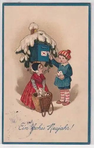 908009 geprägte Ak Ein frohes Neujahr! 1914 Kinder am Briefkasten