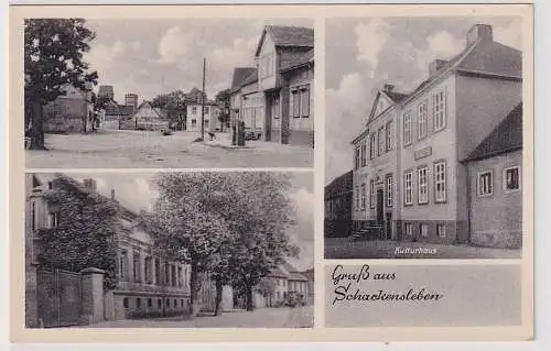 24693 Mehrbild Ak Gruß aus Schackensleben Kulturhaus, Dorfansicht um 1950