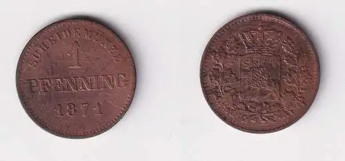1 Pfennig Kupfer Münze Bayern 1871 f.ss (112652)