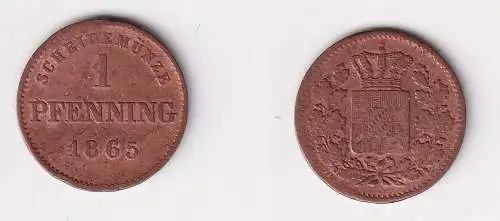 1 Pfennig Kupfer Münze Bayern 1865 f.ss (114473)