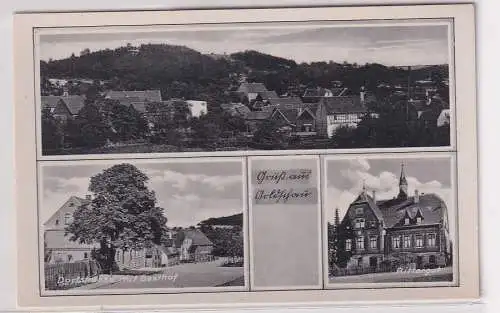 96232 Ak Gruss aus Goldschau Totale, Dorfstraße mit Gasthof, Rittergut um 1940