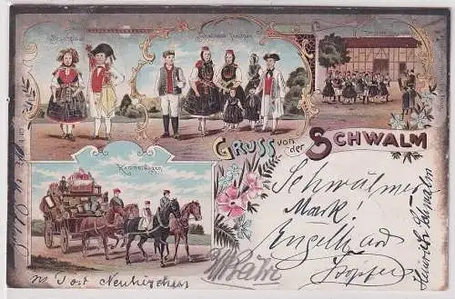 36115 Ak Lithografie Gruss aus Schwalm Tracht, Kammerwagen 1909