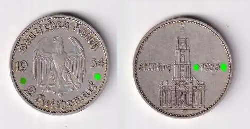 2 Mark Silber Münze 3. Reich Garnisonkirche mit Datum 1934 A Jäger 355 (126447)