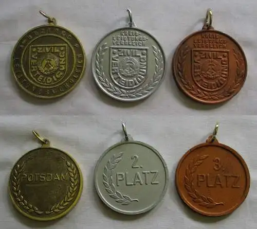 3 DDR Medaillen Kreisleistungsvergleich Zivilverteidigung Bronze - Gold (137715)