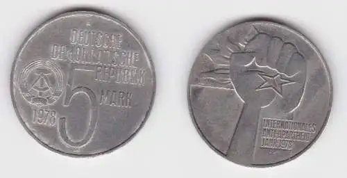 DDR Gedenk Münze 5 Mark Anti Apartheid Jahr 1978 vz (140420)