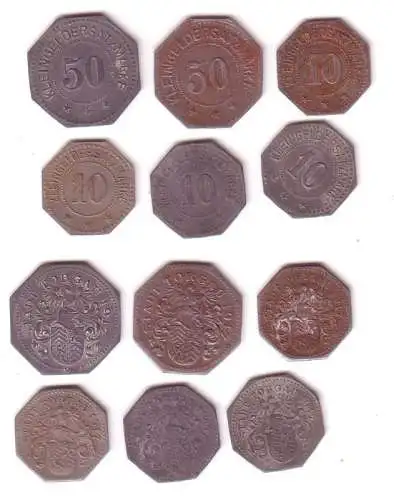 4 x 10, 2 x 50 Pfennig Notgeld Eisen & Zink Münzen Stadt Torgau 1917 (112327)