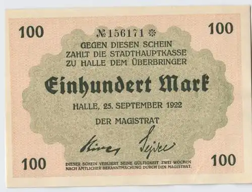 100 Mark Banknoten Stadt Halle 25.September 1923 (129216)