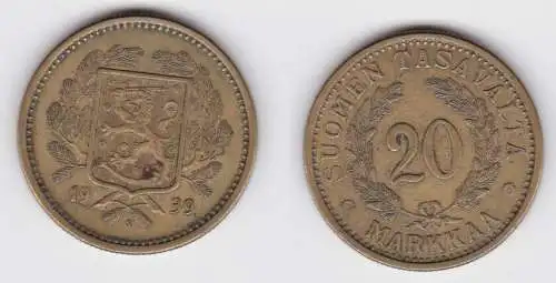 20 Markkaa Messing Münze Finnland 1939 ss+ (122789)